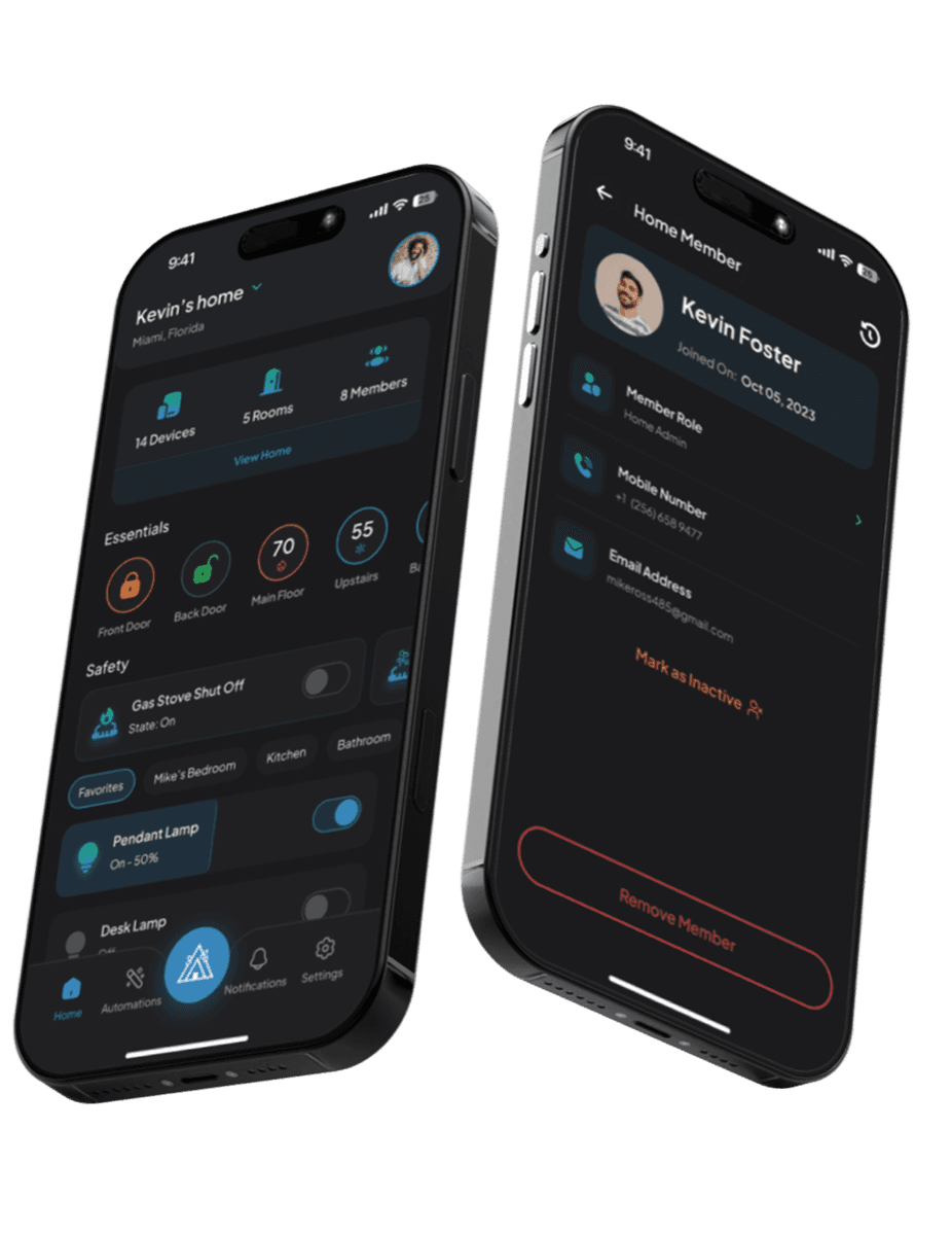AstraLink app dashboard showing smart home controls